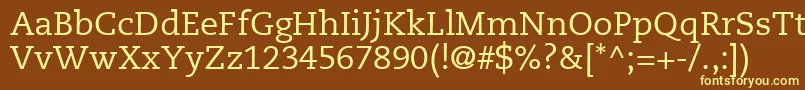 PmnCaeciliaLt55Roman-fontti – keltaiset fontit ruskealla taustalla