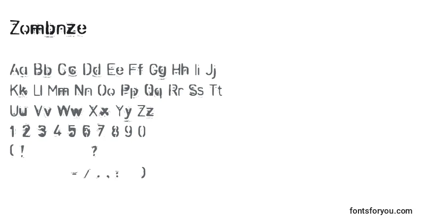 A fonte Zombnze – alfabeto, números, caracteres especiais