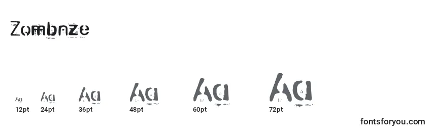 Размеры шрифта Zombnze