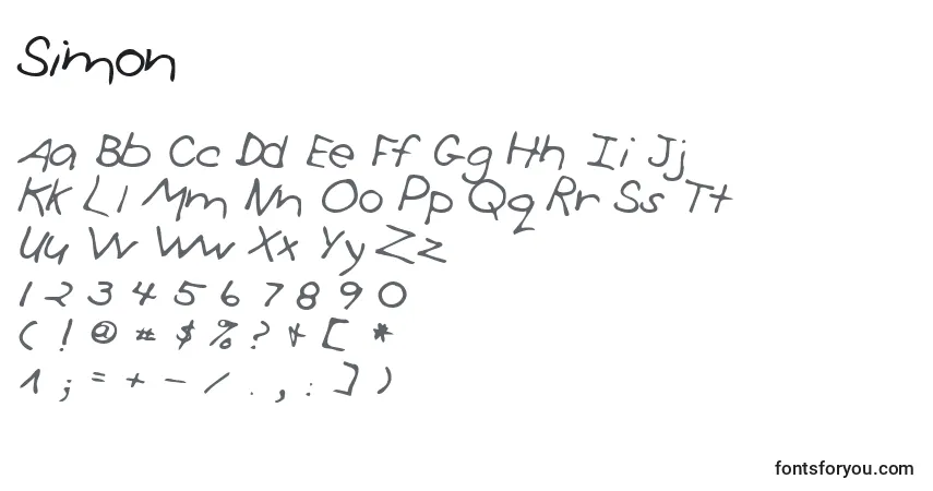 Czcionka Simon – alfabet, cyfry, specjalne znaki