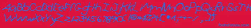 Simon-Schriftart – Blaue Schriften auf rotem Hintergrund