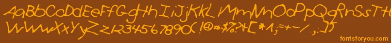 フォントSimon – オレンジ色の文字が茶色の背景にあります。