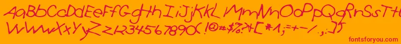 Simon-Schriftart – Rote Schriften auf orangefarbenem Hintergrund