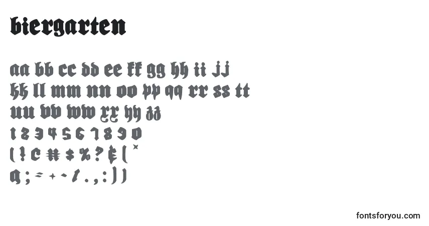Czcionka Biergarten – alfabet, cyfry, specjalne znaki