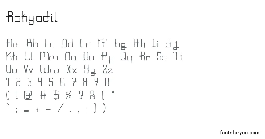 Schriftart Rokyodil – Alphabet, Zahlen, spezielle Symbole