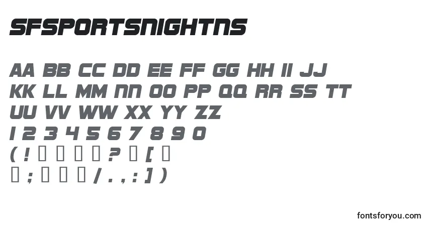 Шрифт SfSportsNightNs – алфавит, цифры, специальные символы
