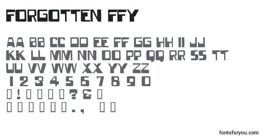 Schriftart Forgotten ffy – Alphabet, Zahlen, spezielle Symbole