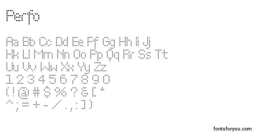 Schriftart Perfo – Alphabet, Zahlen, spezielle Symbole