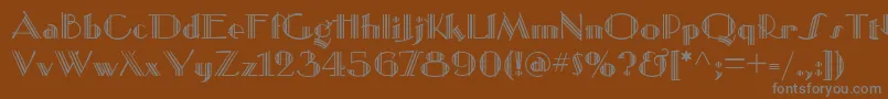 MustangDeco-fontti – harmaat kirjasimet ruskealla taustalla