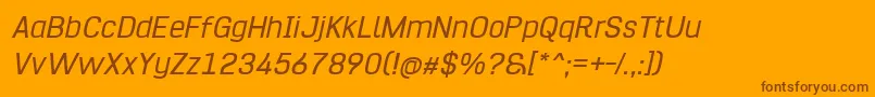 HurufoNumeroItalic-Schriftart – Braune Schriften auf orangefarbenem Hintergrund