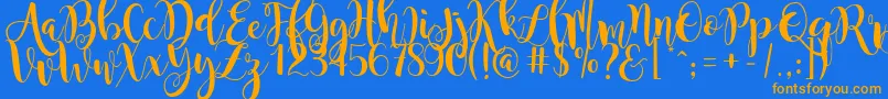 MagnoliaSky-Schriftart – Orangefarbene Schriften auf blauem Hintergrund