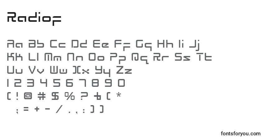 A fonte Radiof – alfabeto, números, caracteres especiais
