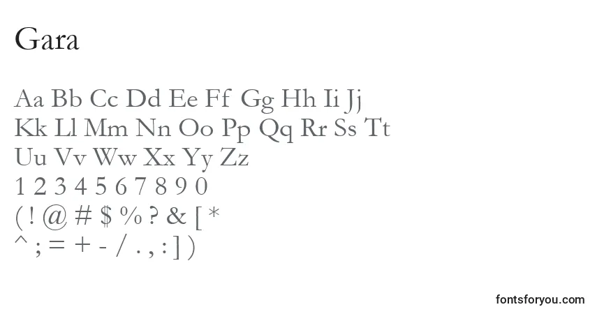 Шрифт Gara – алфавит, цифры, специальные символы