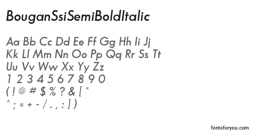 Шрифт BouganSsiSemiBoldItalic – алфавит, цифры, специальные символы