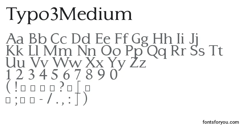 A fonte Typo3Medium – alfabeto, números, caracteres especiais