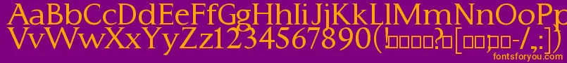 Weitere Informationen zur Typo3Medium-Schriftart Typo3Medium-Schriftart – Orangefarbene Schriften auf violettem Hintergrund