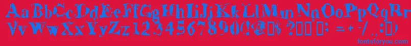 Aluminumshred-Schriftart – Blaue Schriften auf rotem Hintergrund