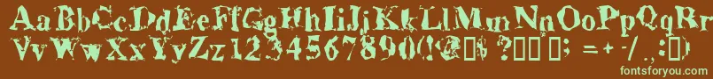 フォントAluminumshred – 緑色の文字が茶色の背景にあります。