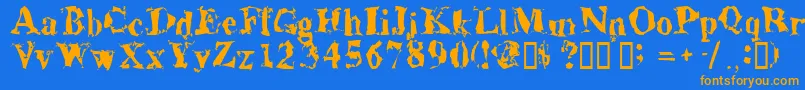 Aluminumshred-Schriftart – Orangefarbene Schriften auf blauem Hintergrund