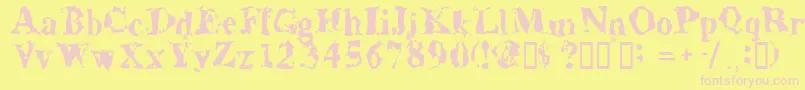Aluminumshred-Schriftart – Rosa Schriften auf gelbem Hintergrund