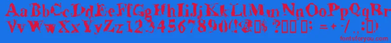 Aluminumshred-Schriftart – Rote Schriften auf blauem Hintergrund