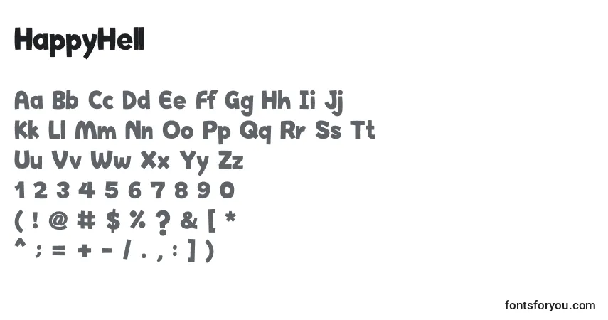 Czcionka HappyHell – alfabet, cyfry, specjalne znaki
