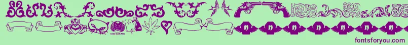 Шрифт Lrtsweetnothings – фиолетовые шрифты на зелёном фоне