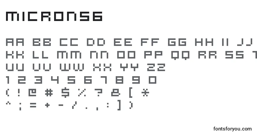 A fonte Micron56 – alfabeto, números, caracteres especiais