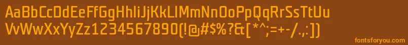 Teutonnormal-Schriftart – Orangefarbene Schriften auf braunem Hintergrund