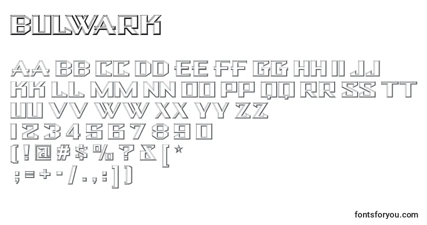 A fonte Bulwark – alfabeto, números, caracteres especiais