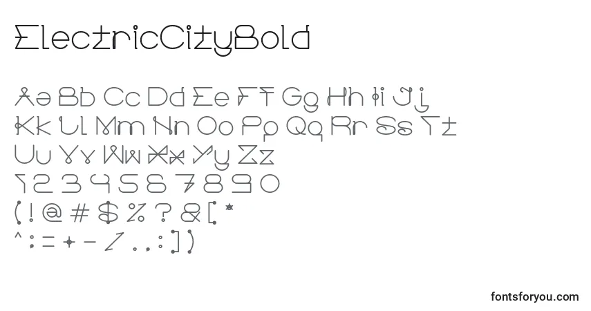 A fonte ElectricCityBold – alfabeto, números, caracteres especiais