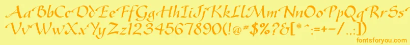 Gasteur-Schriftart – Orangefarbene Schriften auf gelbem Hintergrund