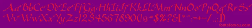 Gasteur-Schriftart – Rote Schriften auf violettem Hintergrund