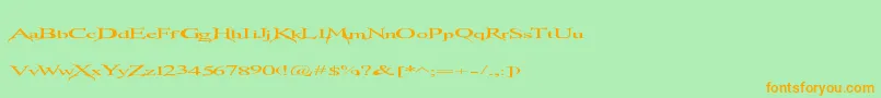フォントTransmutation – オレンジの文字が緑の背景にあります。