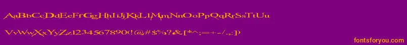 Transmutation-fontti – oranssit fontit violetilla taustalla
