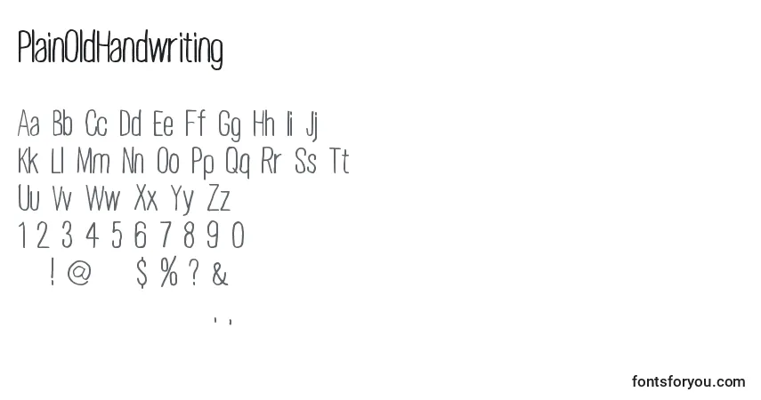 PlainOldHandwriting Font – alphabet, numbers, special characters