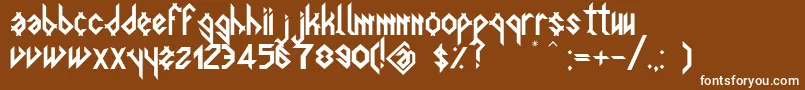 Spigulus-Schriftart – Weiße Schriften auf braunem Hintergrund