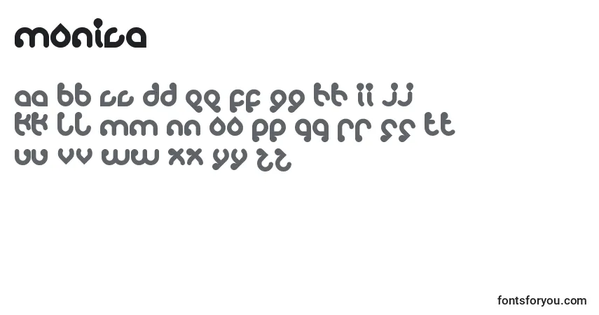 Czcionka Monica – alfabet, cyfry, specjalne znaki