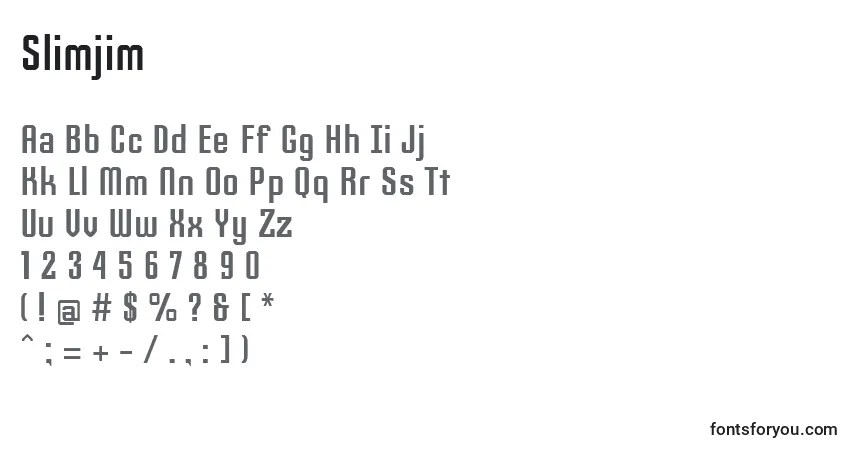 Czcionka Slimjim – alfabet, cyfry, specjalne znaki