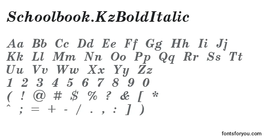 A fonte Schoolbook.KzBoldItalic – alfabeto, números, caracteres especiais