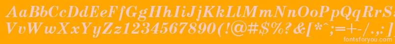 Schoolbook.KzBoldItalic-fontti – vaaleanpunaiset fontit oranssilla taustalla