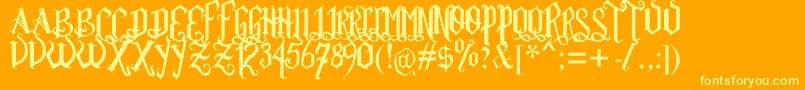 RomFtlGthVrsl-Schriftart – Gelbe Schriften auf orangefarbenem Hintergrund