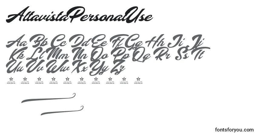 Schriftart AltavistaPersonalUse – Alphabet, Zahlen, spezielle Symbole