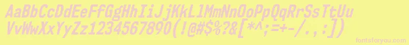 Nk57MonospaceCdBdIt-Schriftart – Rosa Schriften auf gelbem Hintergrund