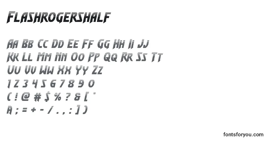 Schriftart Flashrogershalf – Alphabet, Zahlen, spezielle Symbole