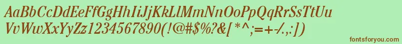 ItcCheltenhamLtBookCondensedItalic Font – Brown Fonts on Green Background