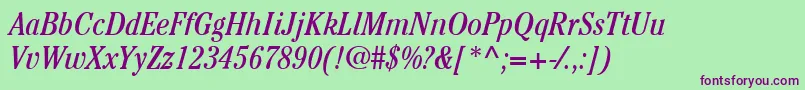 ItcCheltenhamLtBookCondensedItalic Font – Purple Fonts on Green Background