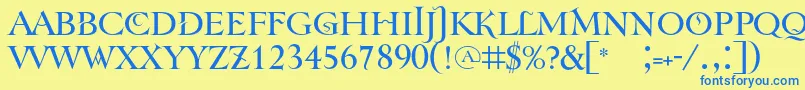 フォントTenebra – 青い文字が黄色の背景にあります。