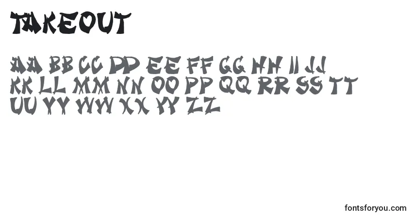 Schriftart Takeout – Alphabet, Zahlen, spezielle Symbole