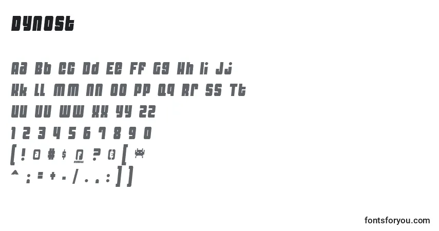 Schriftart Dynost – Alphabet, Zahlen, spezielle Symbole